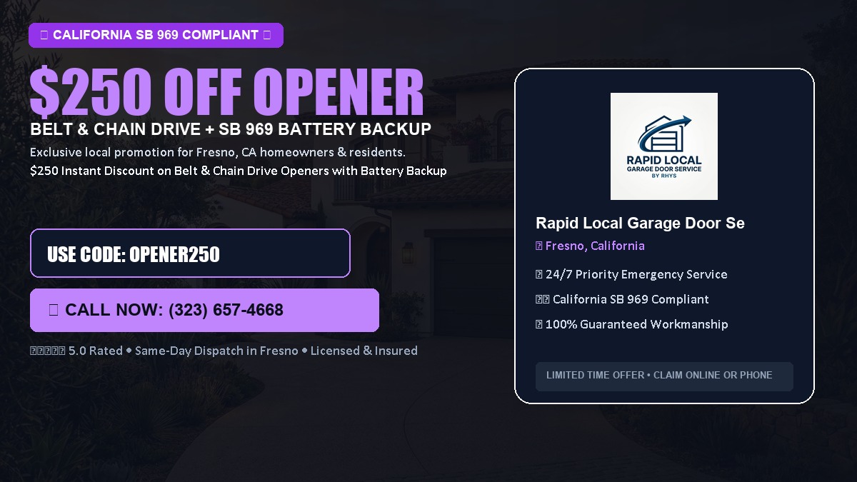 $250 OFF Smart Garage Door Opener Installation (Belt & Chain Drive with California SB 969 Battery Backup) in Fresno, CA