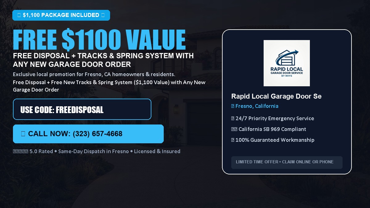 Free Disposal + Free New Tracks & Spring System with Any New Garage Door Order ($1100 Value) in Fresno, CA